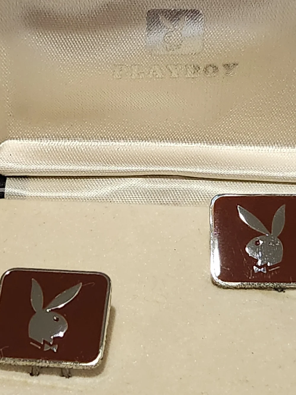 PLAYBOY Silver Bunny Brown Enamel Square Cufflinks